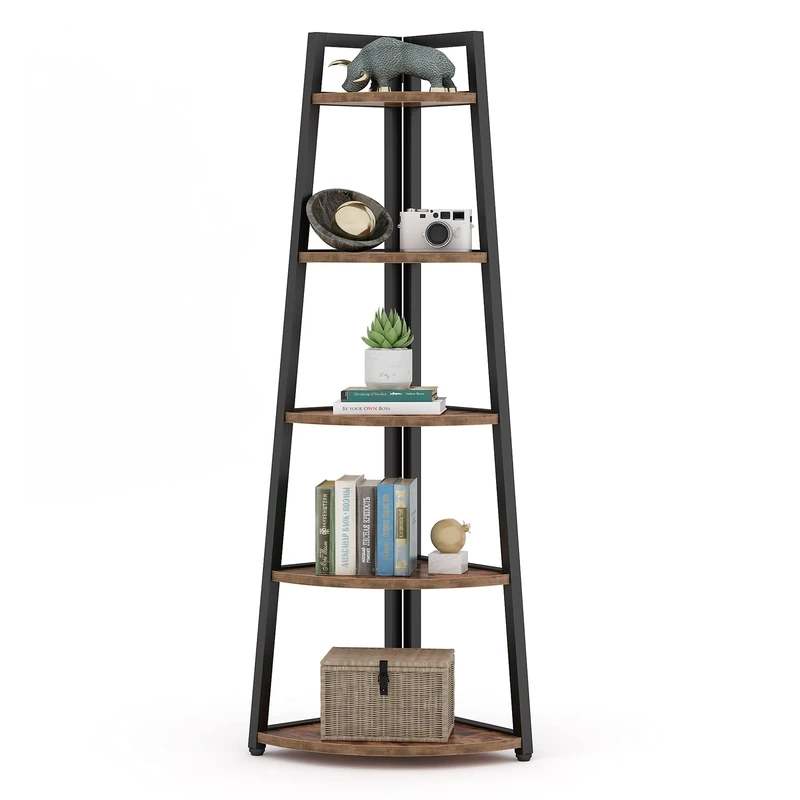LITTLE TREE 5 Tier Tall Corner Shelf 70 Inch Corner Bookshelf Bookcase for Small Space