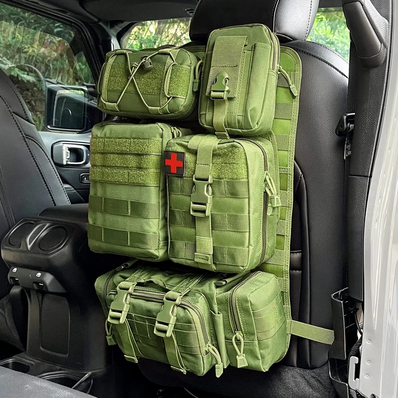 MAIKER Tactical Car Seat Back Organizer, Upgrade Tactical Vehicle Panel Organizer with 5 Detachable Molle Pouch, Universal fits for Most of Vehicle(Army green)