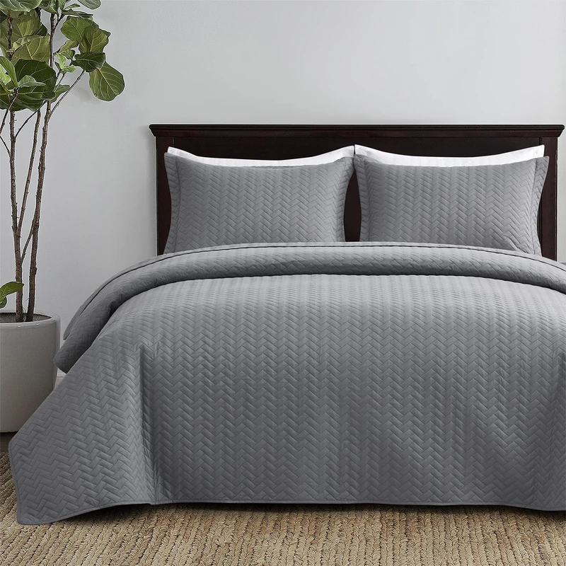Maple&Stone Oversized King Quilt 128"x120", Huge Grey Bedspread Set