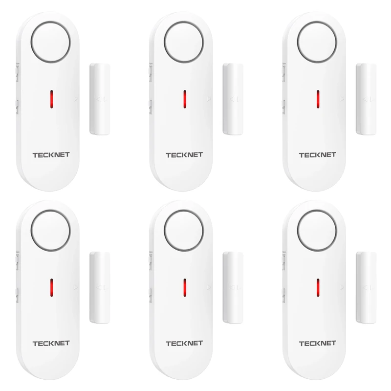 TECKNET Door Alarm Sensor, Mini Window Sensors, Sensor for Home Security Systems with Quick Loud 100dB Ring Alarm, Wireless Burglar Alarms House, Shop, Office, Garage (6 Pack) (HWA01806)