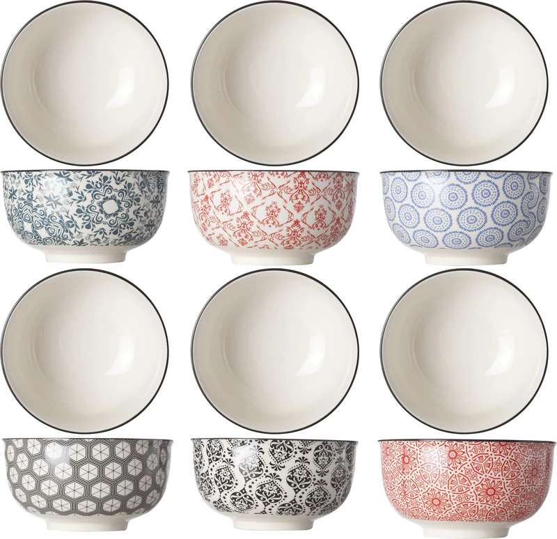 Cosy & Trendy Delio Assorted Bowls, D 15 x H 8 cm, Pack of 6