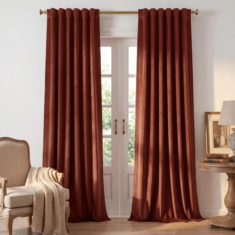 StangH Rust Red Velvet Curtains - Christmas Holiday Decoration Thermal Insulated Noise Reducing Drapes for Home Theater/Studio/Dining Room, W52 x L84, 2 Panels