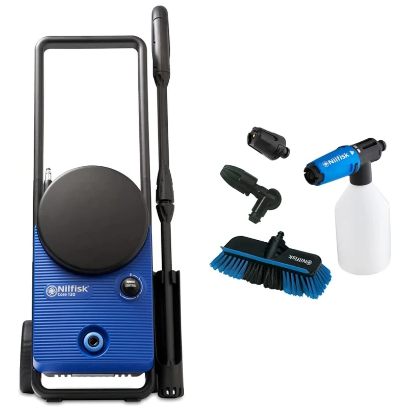 Nilfisk 128471286 Core 130 Bar High Pressure Washer with Power Control for Home, Garden and Car Blue & Alto Click & Clean Car Cleaning Kit