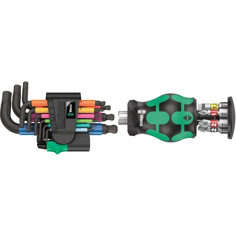 Wera 05133164001 950/9 Hex-Plus Multicolour 2 L-Key Set & Kraftform Kompakt Stubby Magazine 2, 6 Pieces, 05008874001