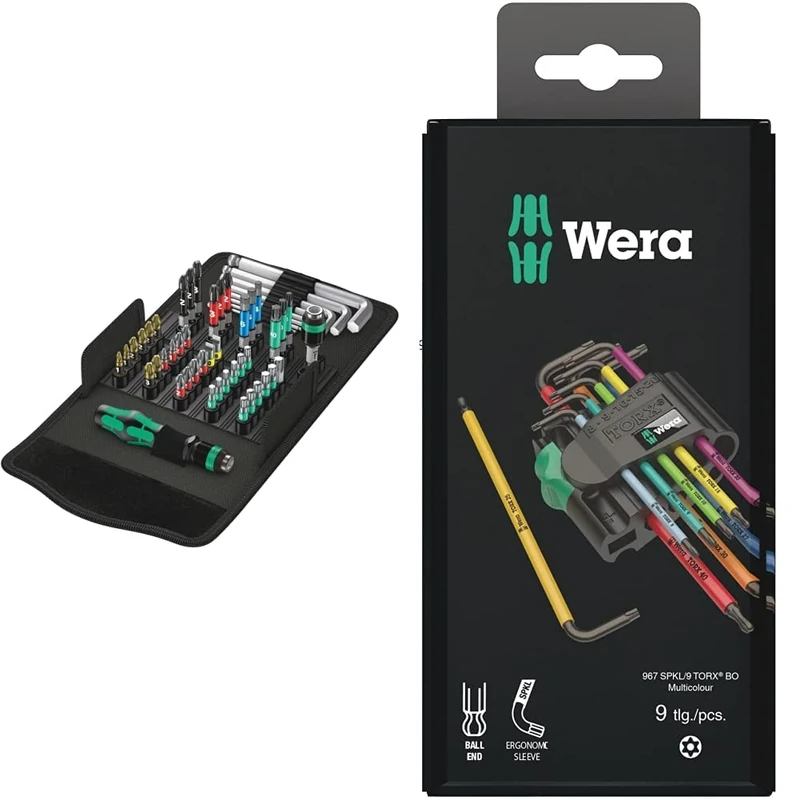Wera Kraftform Kompakt 100 Screwdriving Service Kit, 52pc 05057460001 & 967SPKL/9BO Multicolour TX-Key Set, TX8 - TX40, 9pc, 05073599001
