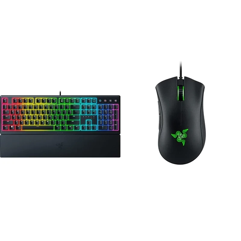Razer Ornata V3 - Low-profile Mecha-membrane Keyboard Chroma RGB UK Layout | Black & DeathAdder Essential - Wired Gaming Mouse Black