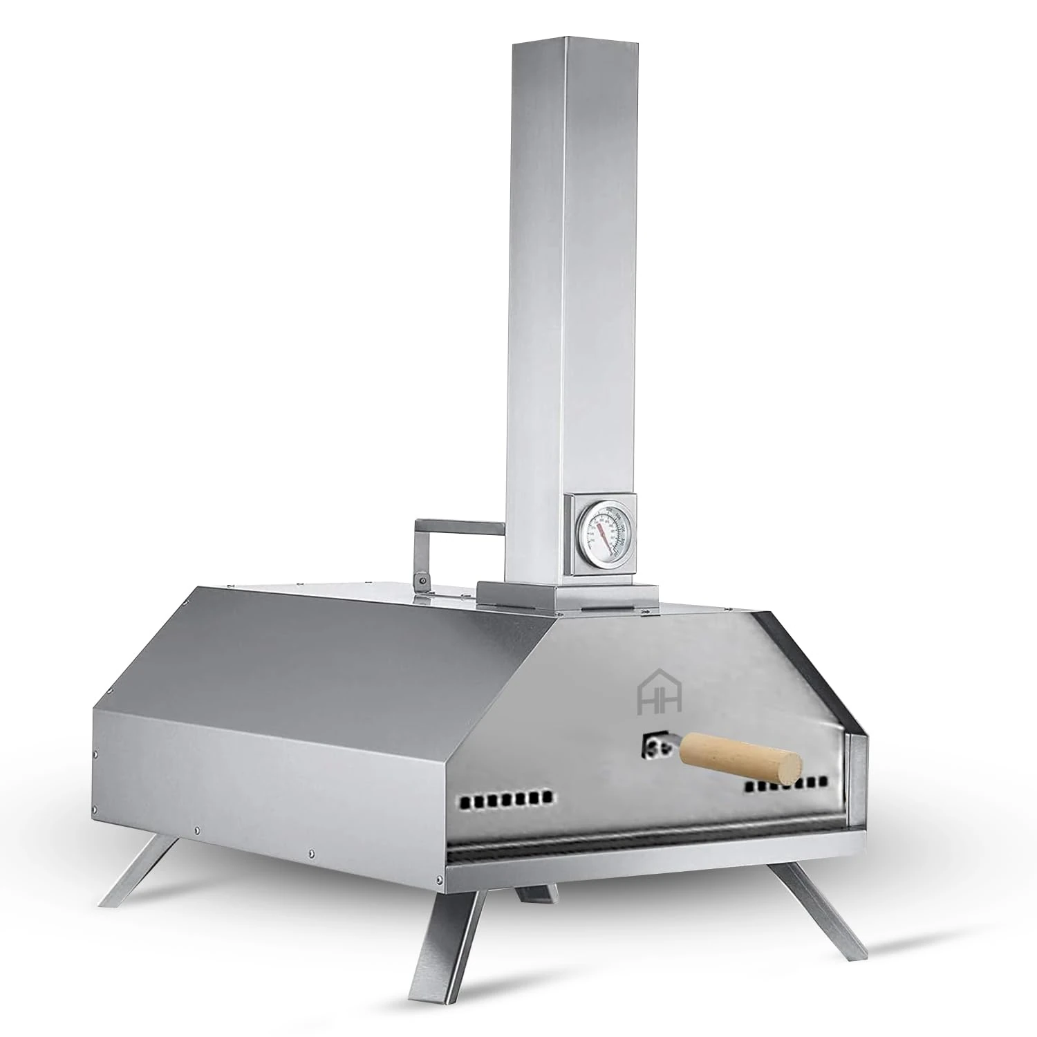 Haven Wood Fired Pizza Oven with Built-in Thermometer Multi-Purpose BBQ Oven Portable Stainless Steel Rustproof Outdoor Pizza Oven with 11" Pizza Stone, Pizza Paddle and Rain Cover, Silver