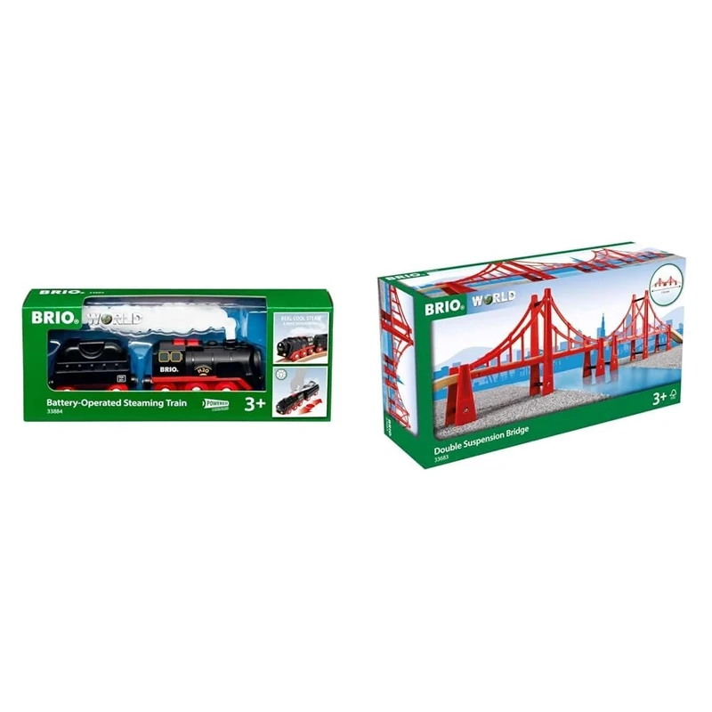 BRIO World Battery Powered Steaming Train Engine for Kids Age 3 Years Up for Children & 33683 Double Suspension Train Bridge for Kids Age 3 Years Up - Compatible with all Railway Sets & Accessories