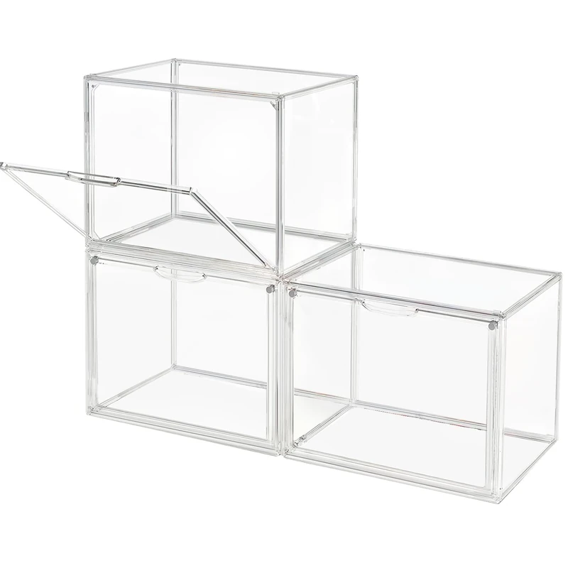 Clear Stackable Plastic Storage Bins with Magnetic Attraction Lid, Dustproof Book & Cosmetic Display Cases, Large Figures Collectibles Showcase, Shoe Box, Handbag, Hat (3Pack)