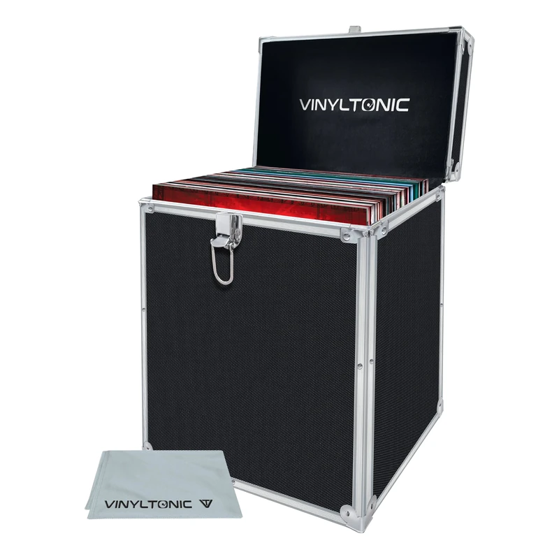 Vinyl Tonic 12" LP Vinyl Record Storage Case with Universal Cleaning Cloth (Black)