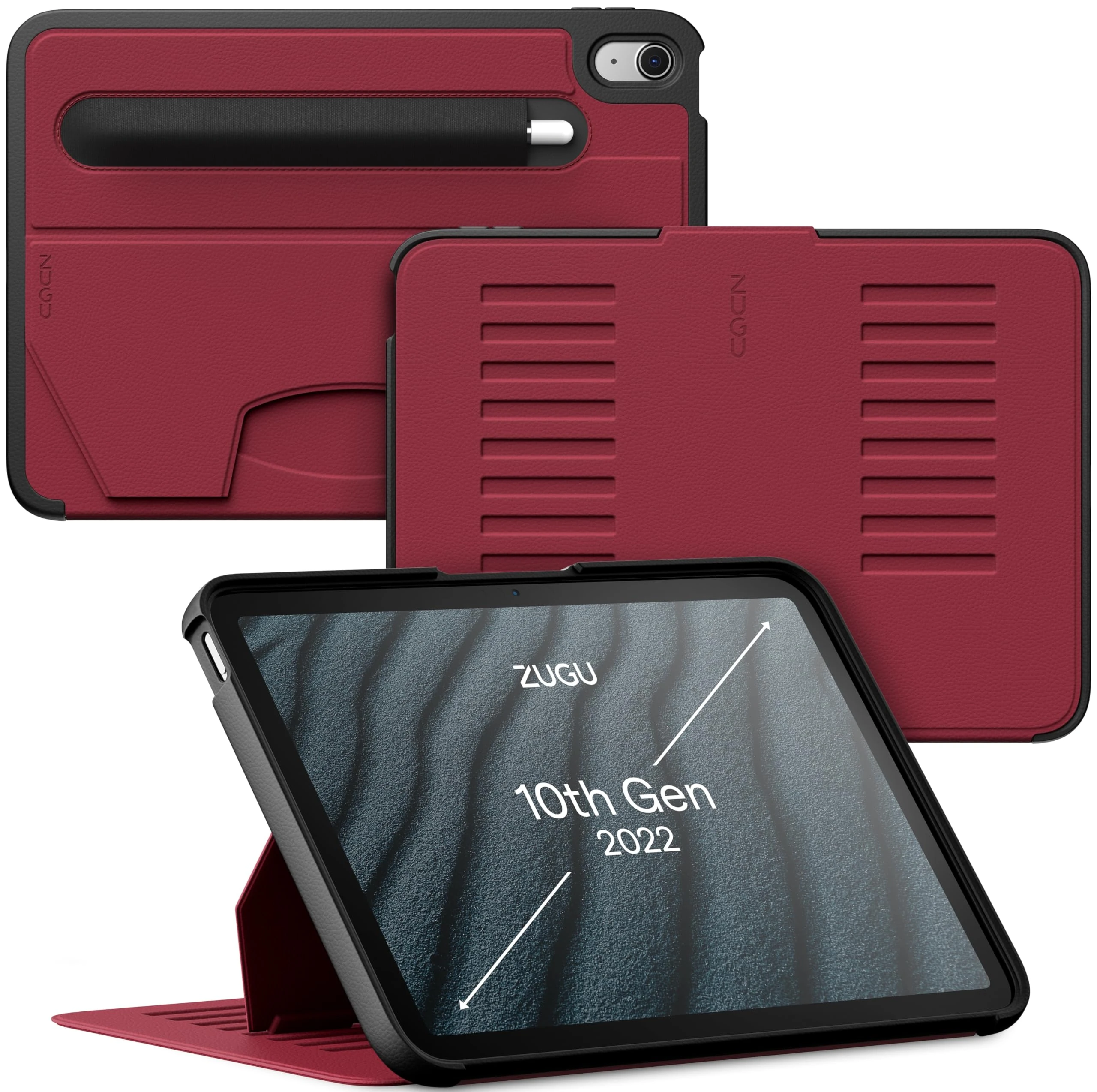 ZUGU CASE for iPad 10.9 Inch Case iPad 11th / 10th Generation (A16 2025/2022) Ultra Slim Protective Cover - Apple Pencil Holder - Convenient 8-Angle Magnetic Stand & Auto Sleep/Wake [ Cherry Red ]