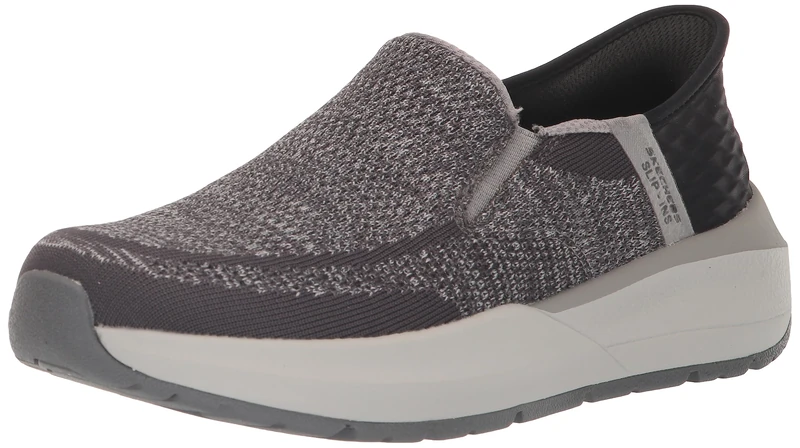 Skechers Men's Neville-Rovelo Slip-in Sneaker, Anthracite Light Grey, 12 UK
