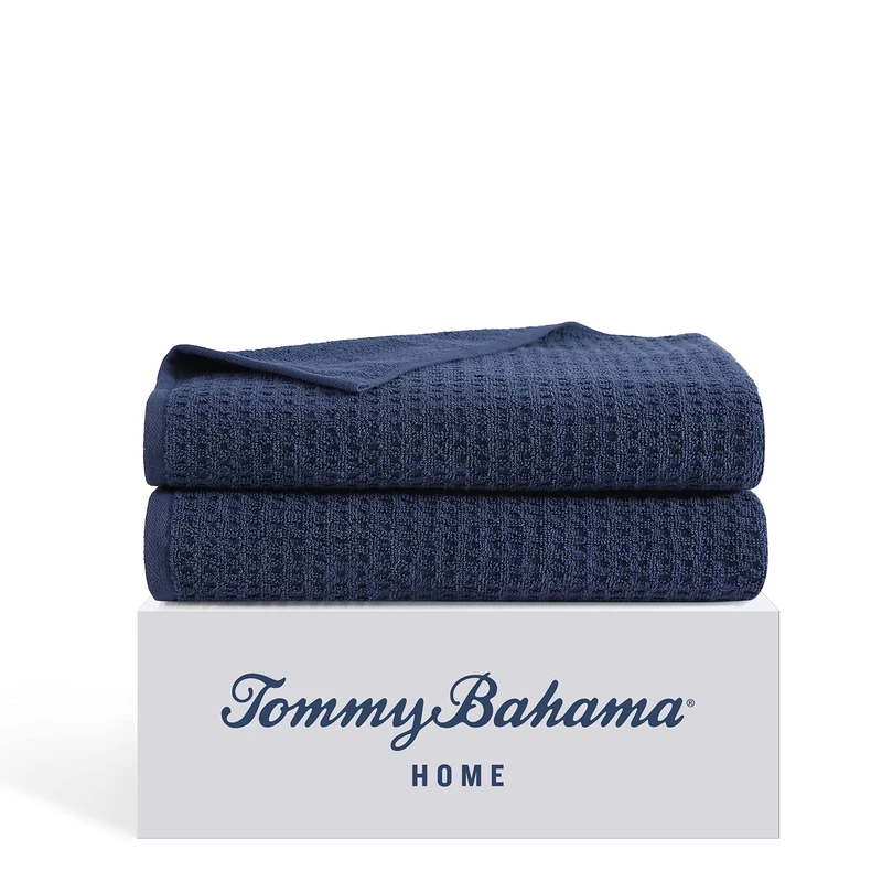 Tommy Bahama Bath Sheet Set Highly Absorbent Cotton Bathroom Decor, Low Linting & Fade Resistant, 2 Piece, Northern Pacific Dark Blue