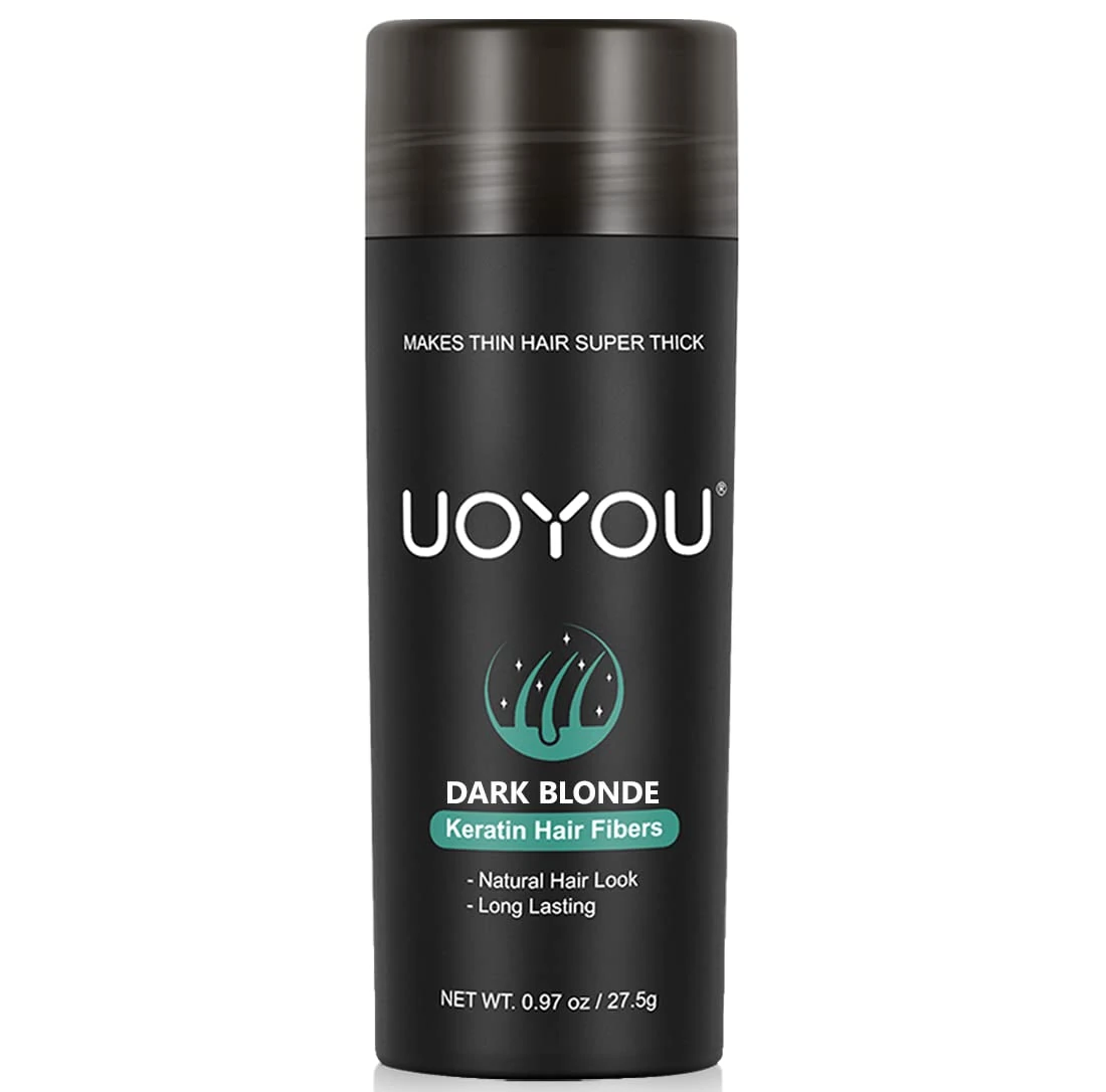 UOYOU DARK BLONDE Hair Fibres for Thinning Hair 27.5g Bottle | Undetectable & Natural Keratin Hair Fibers Concealer for Hair Loss for Men and Women | Hair Building Fibres Powder [DARK BLONDE]