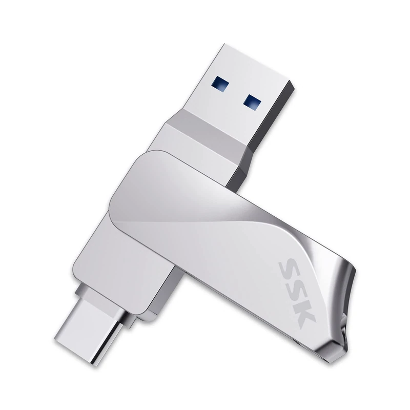 SSK USB C 64GB Memory Stick, Up to 200MB/s Transfer Speed, Dual 2 in 1 Type-c +A USB 3.2 Flash Drive, USB-C thumb drive for for Android Phone,Macbook/Pro/Air,and more