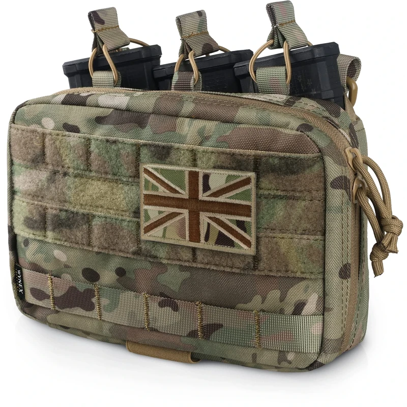 WYNEX Tactical Mag Admin Pouch, Molle Utility Tool Pouch Medical EMT Organizer with Triple Stacker Magazine Holder for M4 M16 Patch Included