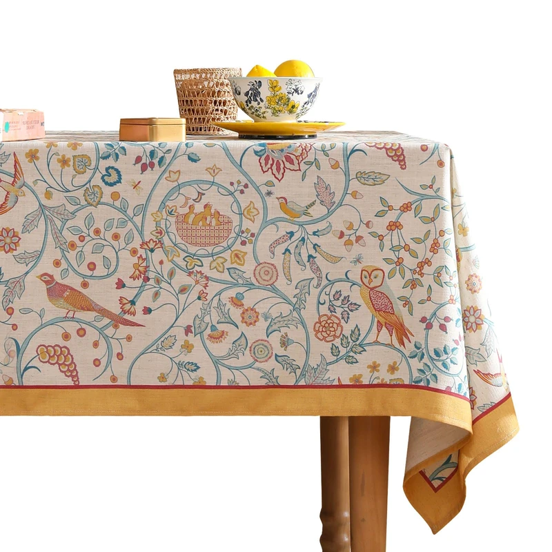 patdrea Floral Linen Table Cloth Durable Breathable Tabletop Cover Dacorative Kitchen Dining Tablecloth for Rectangular Square Tables for Parties,Holiday 55"x 55"