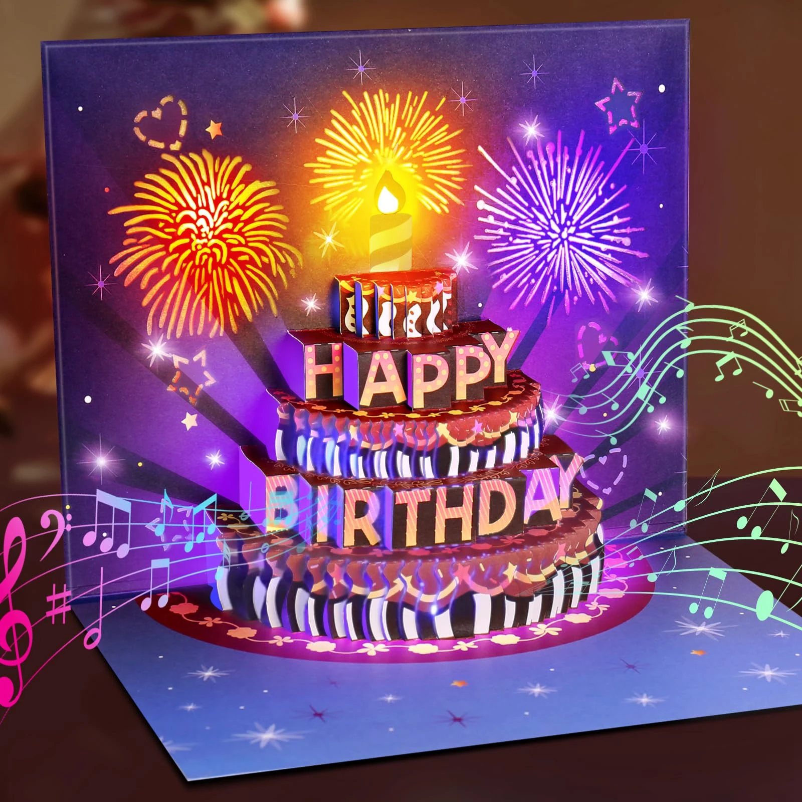 Birthday Cards, LIGHTS & SOUND Pop up Happy Birthday Card Birthday Gifts for Women Men Husband Wife Kids Greeting Cards With Envelopes