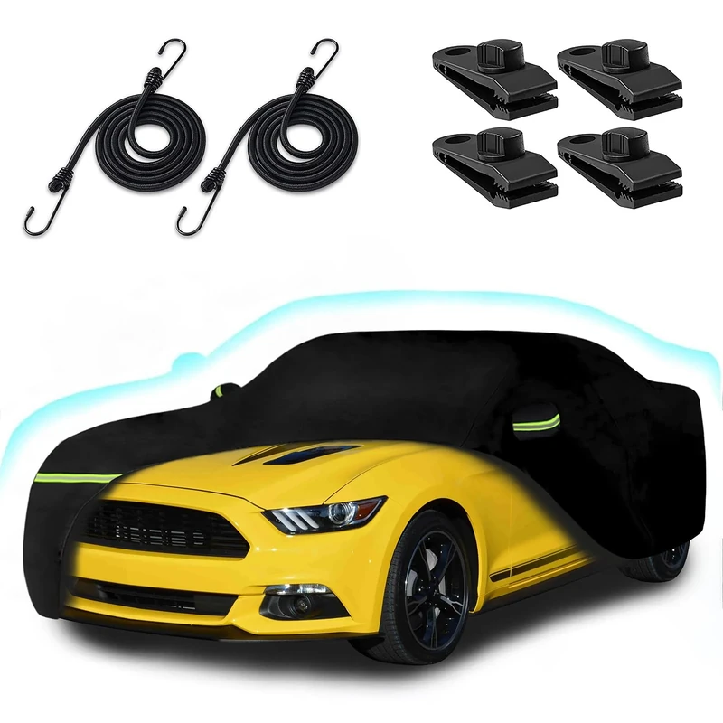Car Covers for 1994-2024 Ford Mustang, Waterproof All-Weather Full Car Cover with Windproof Gust Strap and Zipper Door for 1994-2024 Mustang GT/Cobra/Shelby/Bullitt/ECOBOOST