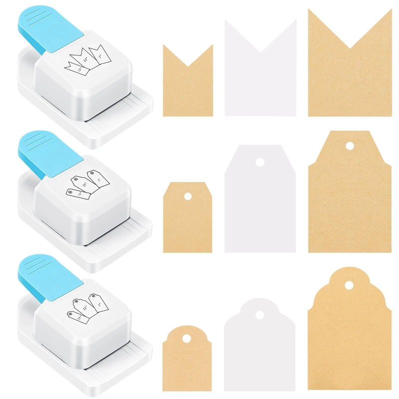 Fuutreo 3 Pcs 3 in 1 Tag Punch for Paper Crafts 1.5''/ 2''/ 2.5'' Gift Tag Shape Small Hole Punch for Tags Card Making Scrapbooking Arts DIY Projects, 3 Styles