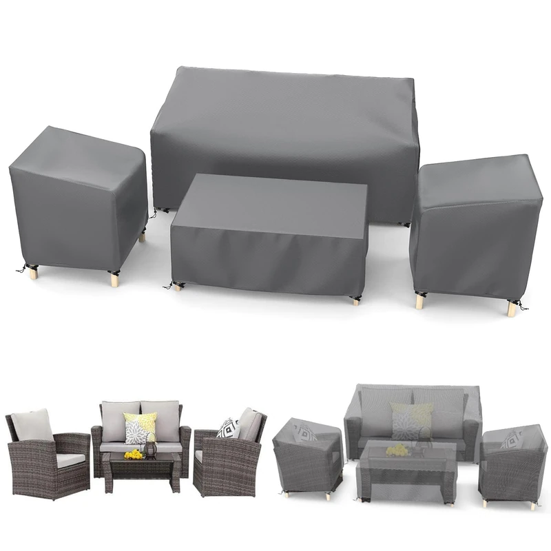 STARTWO Outdoor Furniture Cover Waterproof, Patio Furniture Covers 4 Piece Set, Heavy Duty 500D Patio Furniture Set Cover for Chairs, Couch, Table Coffee, Grey