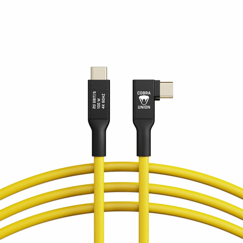 CobraTether USB-C to USB-C Cable 90°, 5 m, Yellow