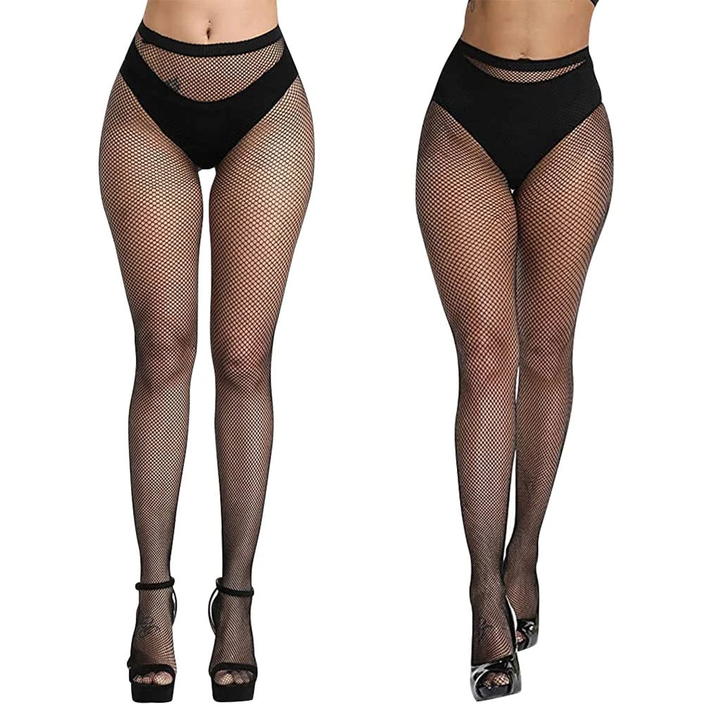 Aomig 2 PCS Black Fishnet Tights for Women, Pantyhose Fish Net Stockings, High Waist Suspender Pantyhose, Sexy Outfit, One Size Fit All