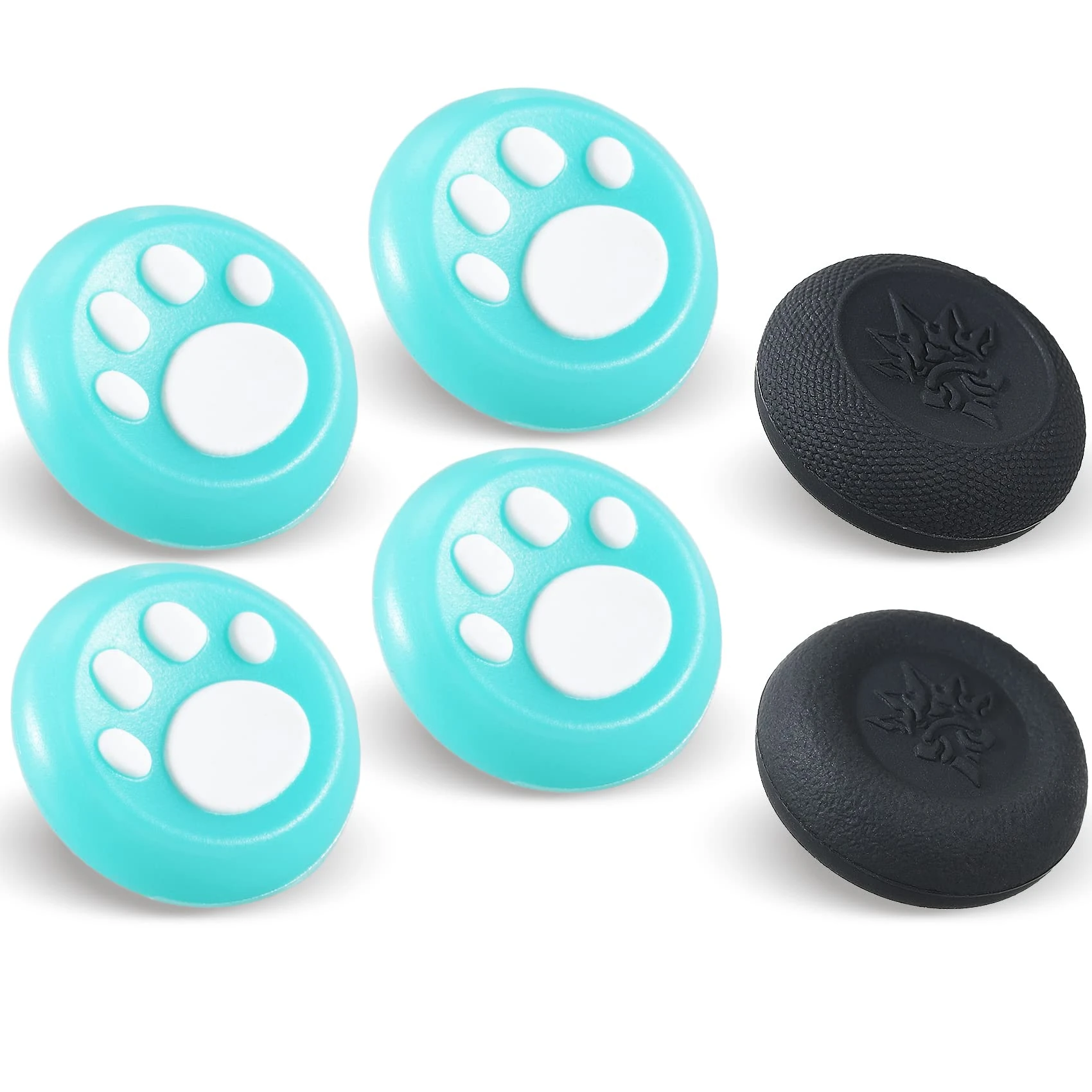 9CDeer Performance Joystick Analog Stick Thumb Grips Set of 6 Compatible with PS5, PS4, Xbox Series X/S Xbox One, Switch Pro Controller Cat's Paw Green & White