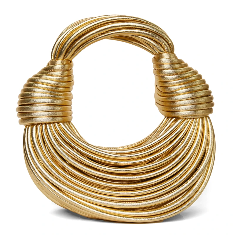 Tngan Women Woven Handbag PVC Leather Satchel Creative Noodles Style Fashion Crossbody Bag, Gold