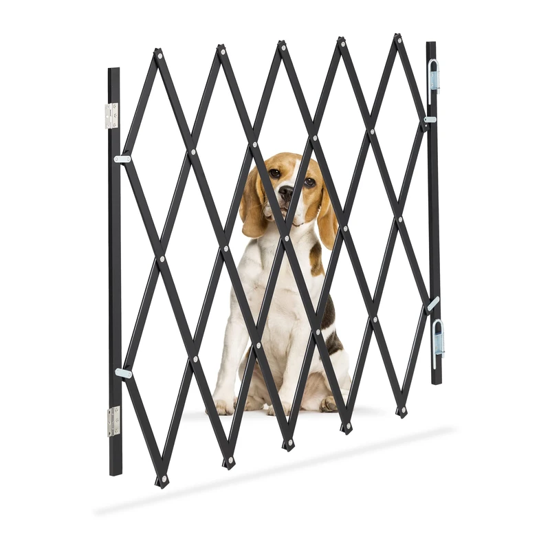 Relaxdays Safety Gate, Dog Barrier, Extendable up to 118 cm, 69-82.5 cm high, Bamboo & Iron, Stairs & Doors Guard, Black