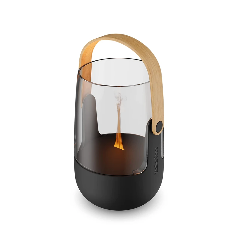 Stadler Form Sophie Little Aroma Diffuser & Lantern with Battery up to 7 Hours, Suitable for Indoor and Outdoor Use, Illuminated and Scented with Flame Effect, for Essential Oils, Black with Bamboo