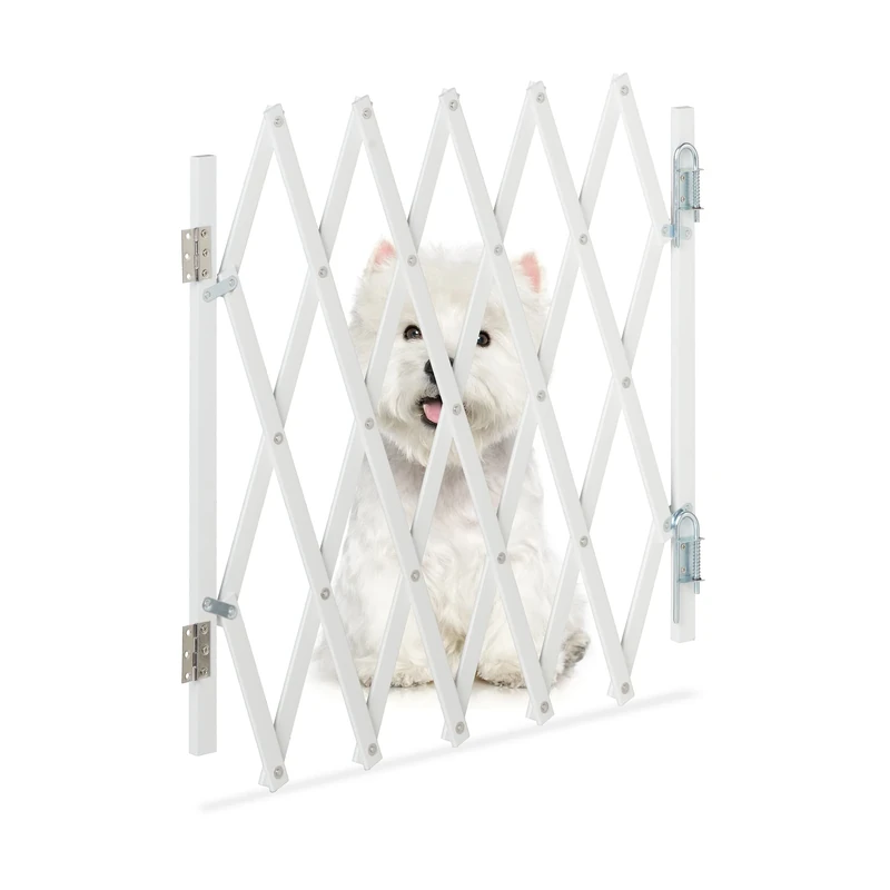 Relaxdays Safety Gate, Dog Barrier, Extendable up to 96 cm, 48.5-60 cm high, Bamboo & Iron, Stairs & Doors Guard, White
