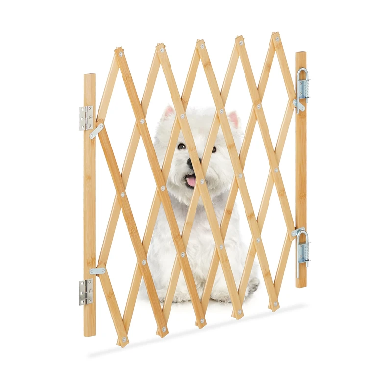Relaxdays Safety Gate, Barrier, Extendable up to 96 cm, 48.5-60 cm high, Bamboo, Stair & Door Dog Guard, Natural