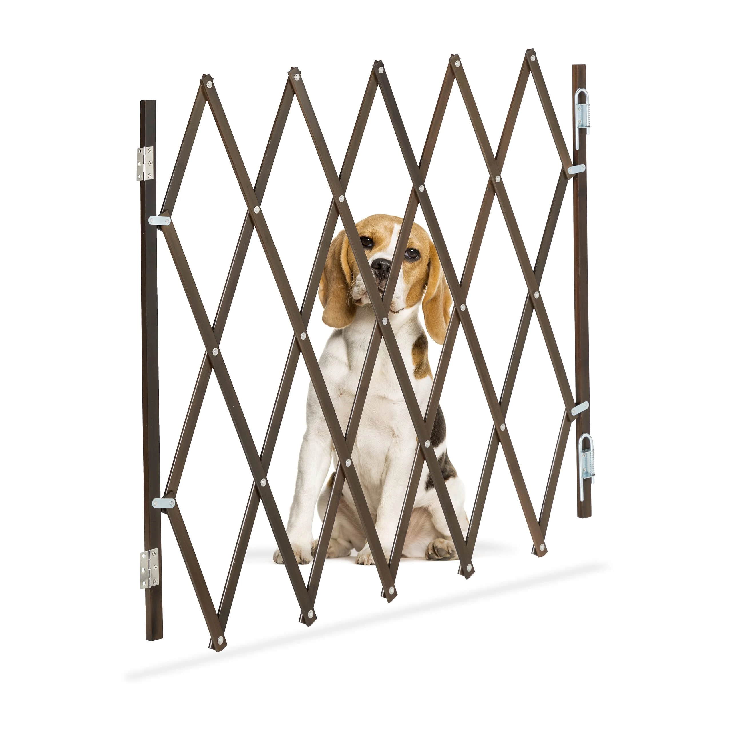 Relaxdays Safety Gate, Dog Barrier, Width Extendable up to 118 cm, 69-82.5 cm high, Bamboo & Iron, Stairs & Doors, Brown