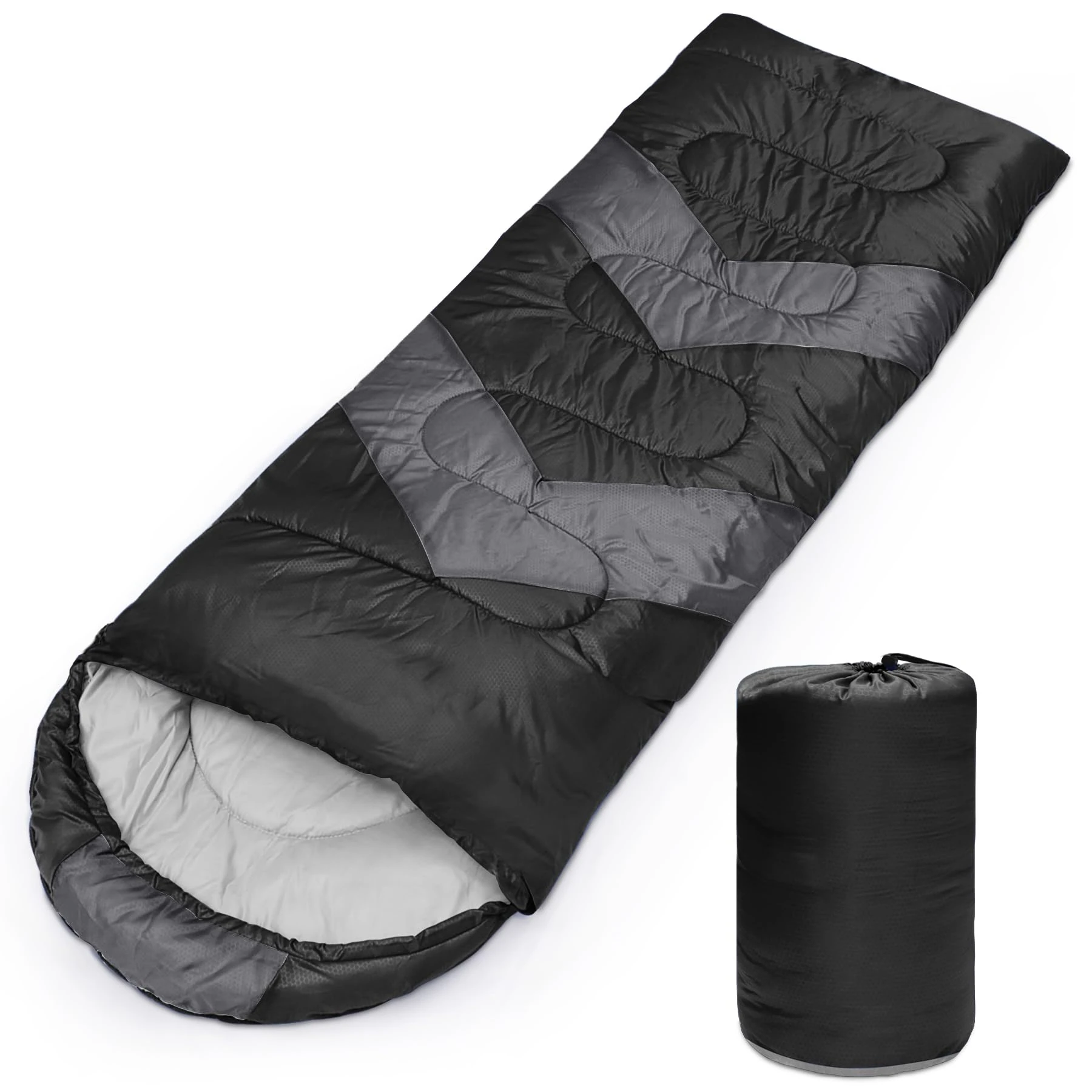 Tesmien Sleeping Bag for Adults & Kids 3-4 Season Warm Weather and Winter Lightweight, Waterproof for Teens, Men's Indoor & Outdoor Camping/Traveling/Hiking, Black Grey