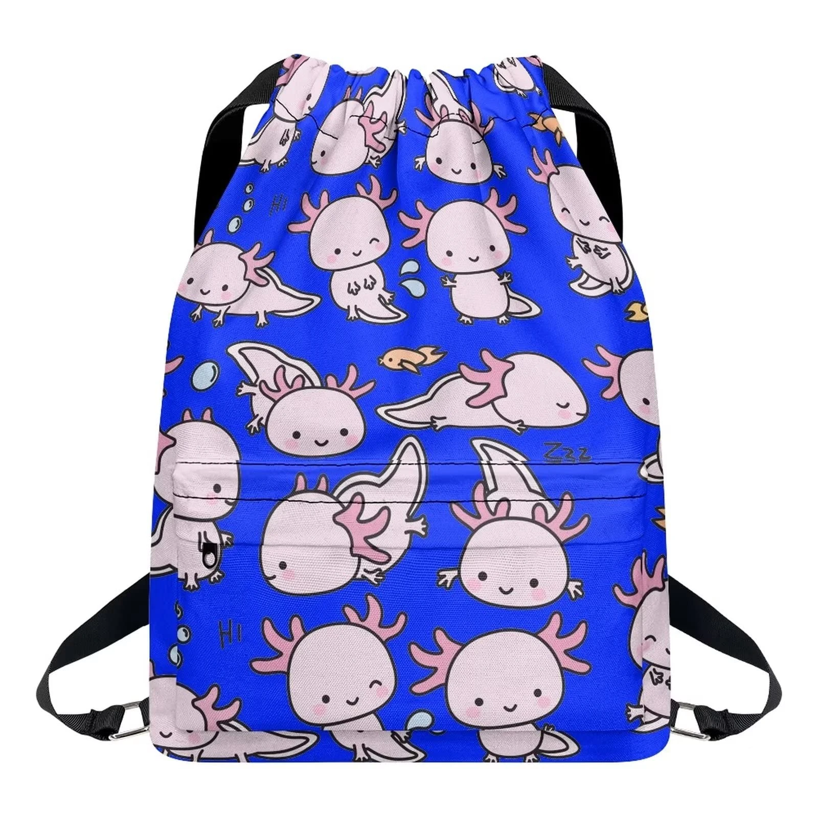 Dolyues Cartoon Axolotl Backpack for Women Girl Boy Cute Drawstring Bags Waterproof String Swimming Bag Dance Yoga Travel Portable Bagpack