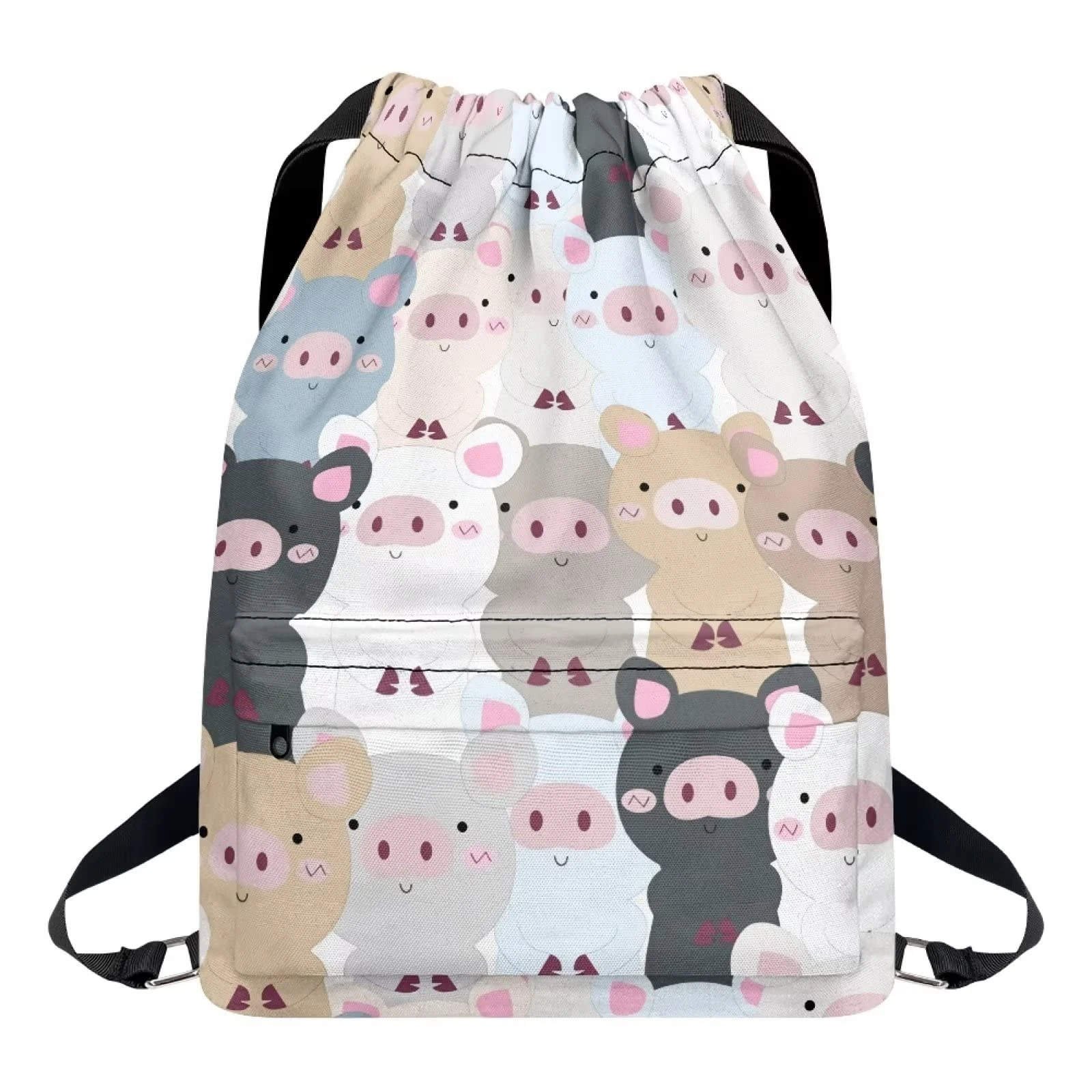 Dolyues Cartoon Pig Drawstring Bags for Kid Boy Girl Sport Ball Gymsack with Zipper Pocket Water Resistant String Swimming Bag
