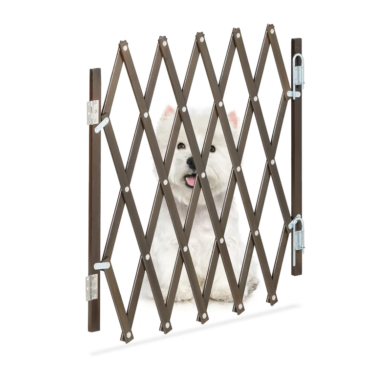 Relaxdays Safety Gate, Dog Barrier, Width Extendable up to 96 cm, 48.5-60 cm high, Bamboo & Iron, Stairs & Doors, Brown