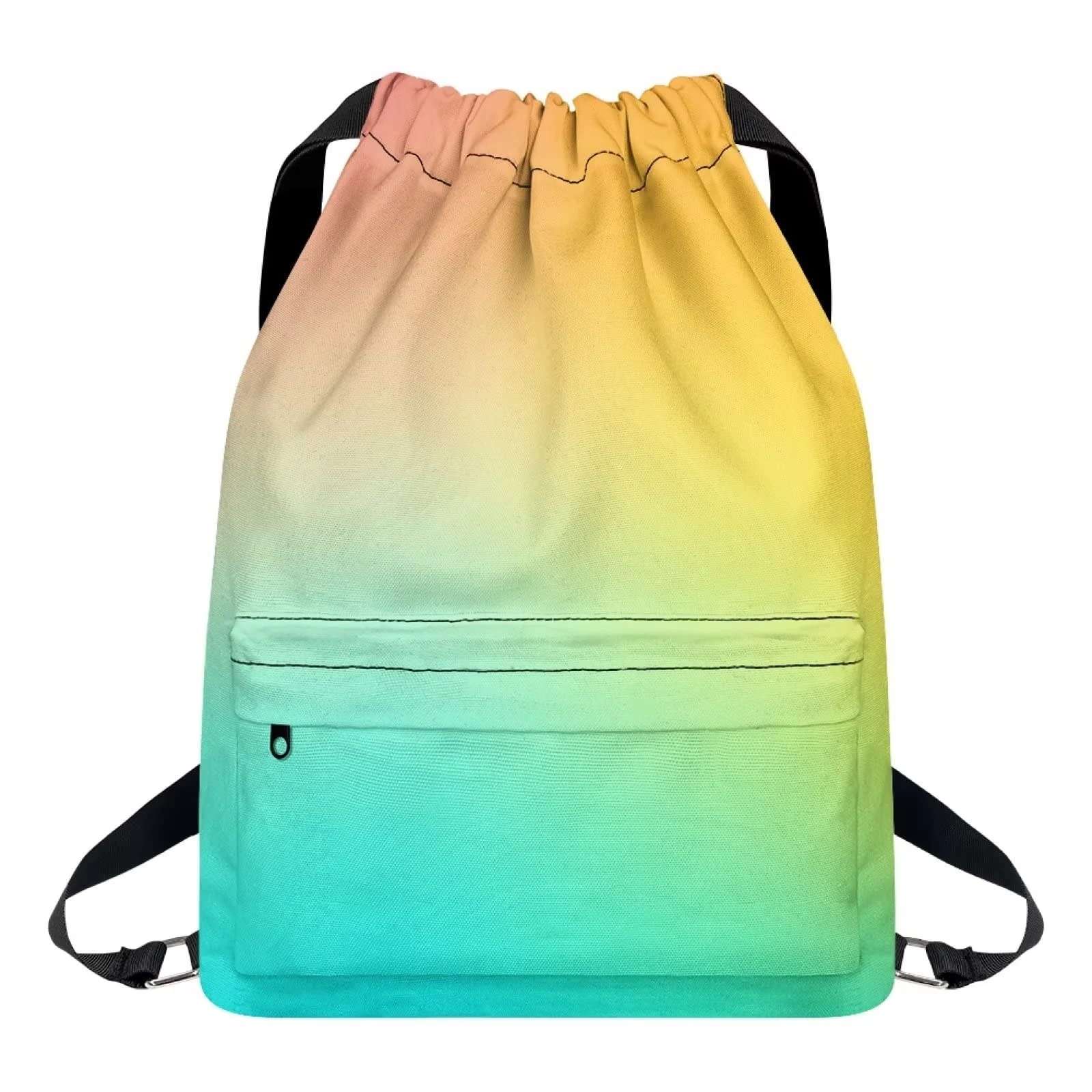 Dolyues Colorful Drawstring Bags Waterproof Gymsack with Pocket Zipper String Swimming Bag Portable Trainer Backpack Travel Hiking Portable Backpack