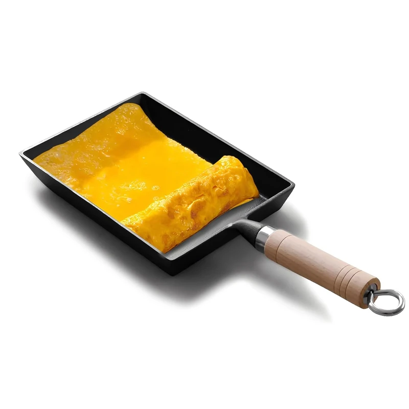 Tissting Tamagoyaki Japanese Omelette Pan,Cast Iron Wood Handle Thickened Frying Pan Non-Stick Coating Rectangle Pancake Pan Frying Pot for Gas Stove and Induction Hob（ /14.4 x 6.1 x 1.2 in）