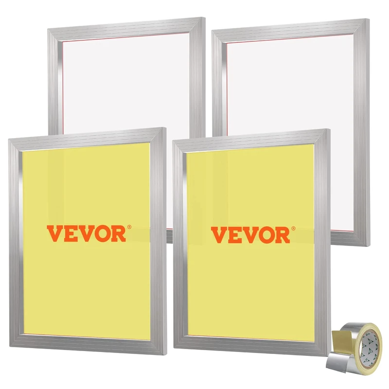 VEVOR Screen Printing Kit, 4 Pieces Aluminum Silk Screen Printing Frames, 20x24inch Silk Screen Printing Frame with 355 Count Mesh, High Tension Nylon Mesh and Sealing Tape for T-Shirts DIY Printing
