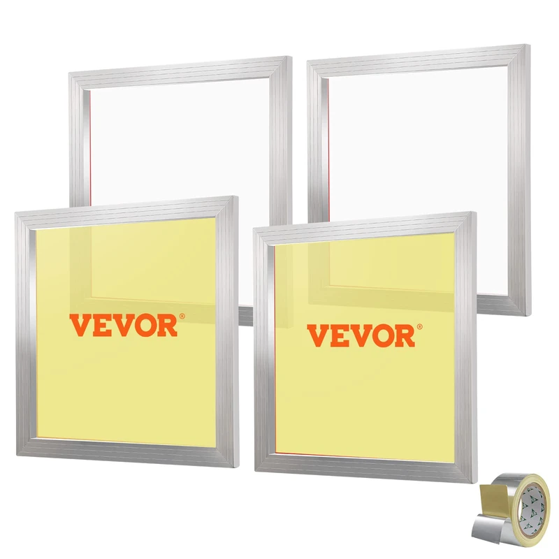 VEVOR Screen Printing Kit, 4 Pieces Aluminum Silk Screen Printing Frames, 20x20inch Silk Screen Printing Frame with 110 Count Mesh, High Tension Nylon Mesh and Sealing Tape for T-Shirts DIY Printing