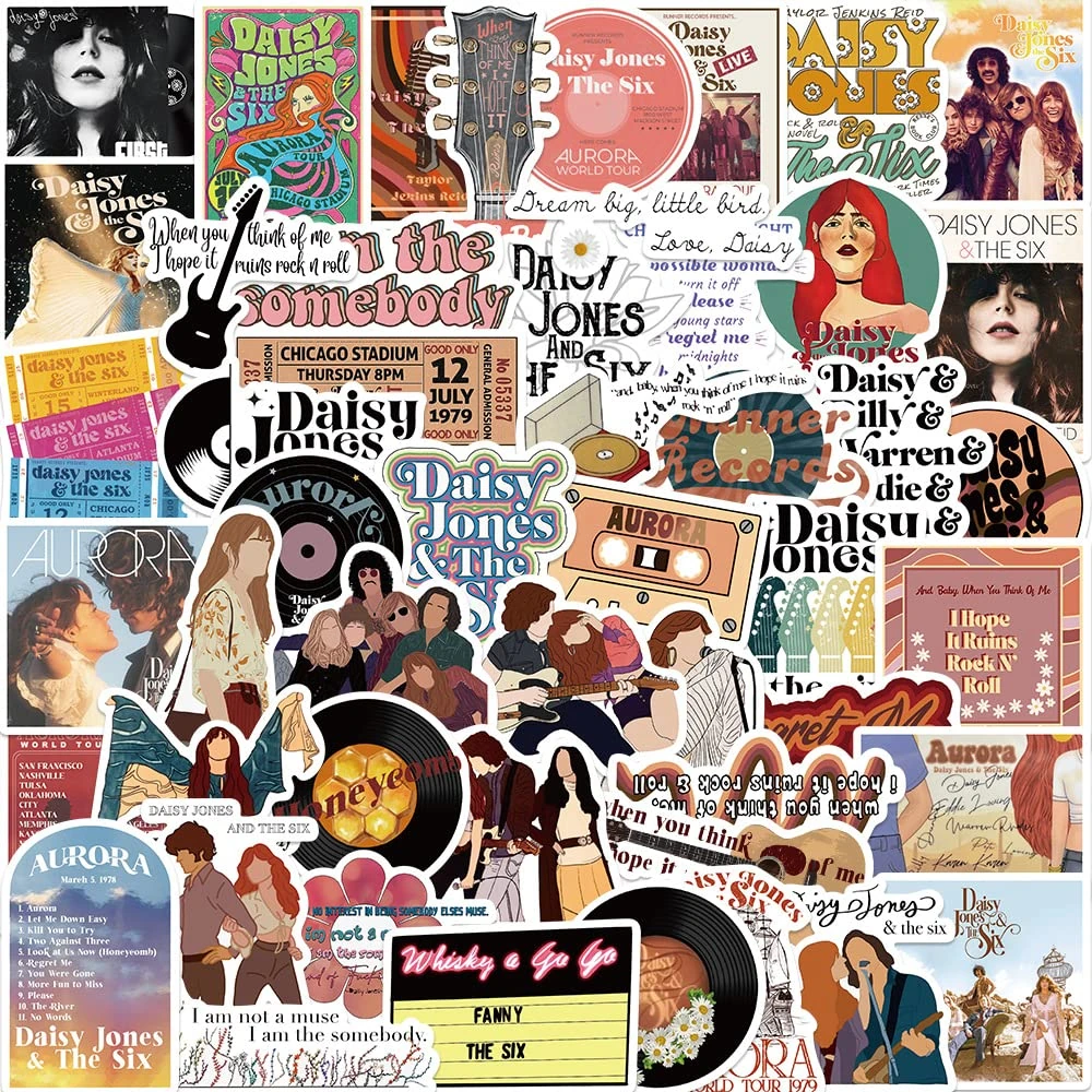 Sanmatic 50pcs Daisy Jones & The Six Stickers for Suitcase Skateboard Laptop Computer Water Bottles Car Teens Boys Girls Decal