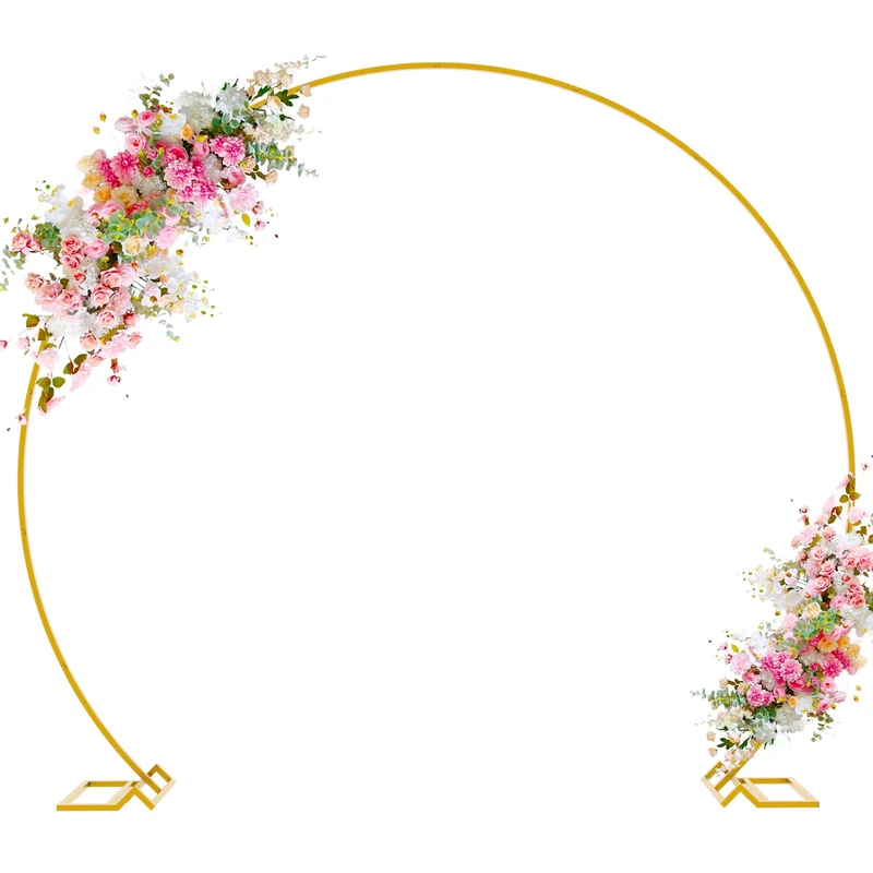 Wokceer Round Backdrop Stand 8FT Gold Wedding Arch Metal Circle Balloon Arch Stand for Birthday Party Wedding Bridal Shower Anniversary Ceremony Candy Tables Decoration