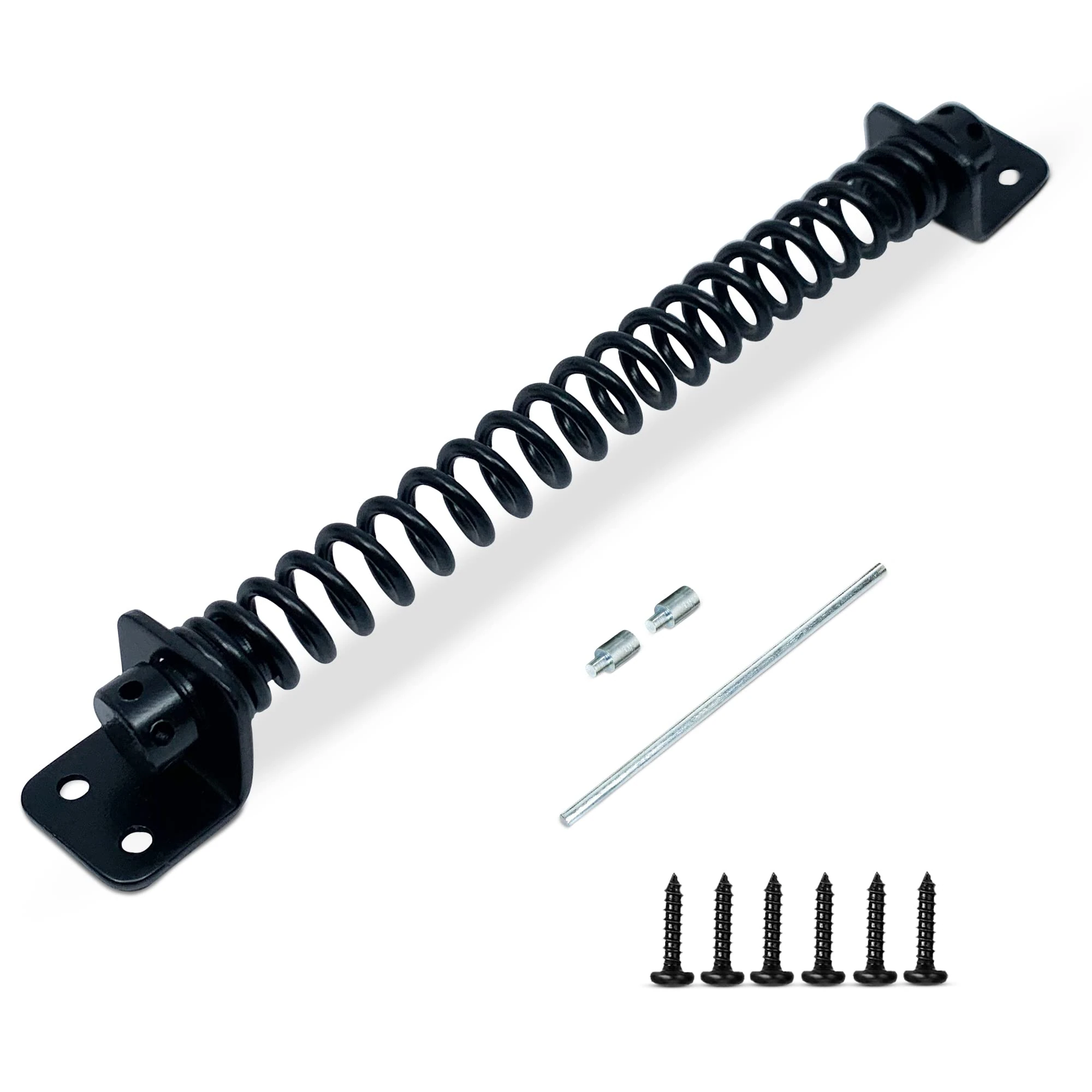 Gate Spring Closure for Wooden Gate | 8” Adjustable Metal Spring Automatic Door Closer with Black Powder Coating, Ideal for Outdoor Usage Door Closer Spring Fittings Included