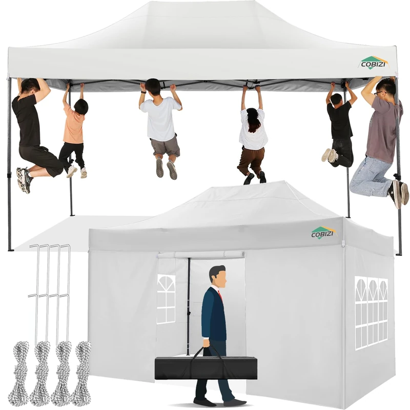 COBIZI Pop Up Gazebo with Sides 3m x 4.5m,Heavy Duty Gazebo with 4 Sidewall,UPF 50+ Waterproof Windproof Party Event Shelter Marquee,Outdoor Garden Gazebo Tent with Carry Bag (3x4.5m,White)