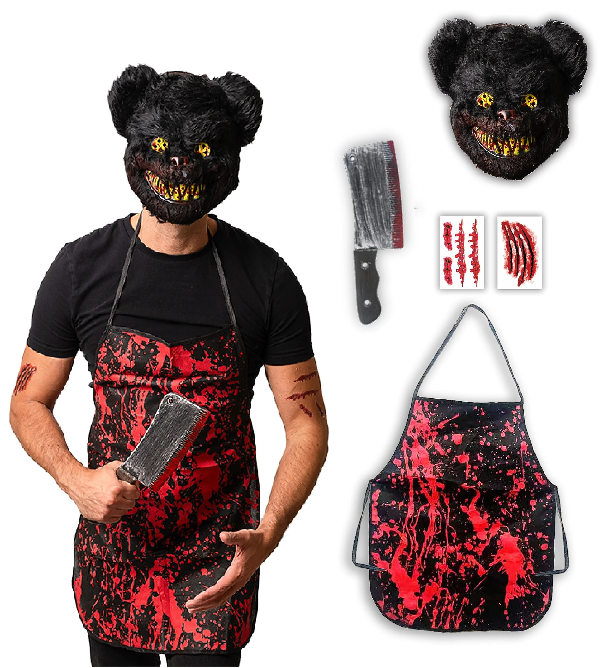 5 pcs Horror Bear Costume - Halloween Costumes For Men - Adult & Teen One Size Fits All - 2025 Trending Fancy Dress - UK Based Brand