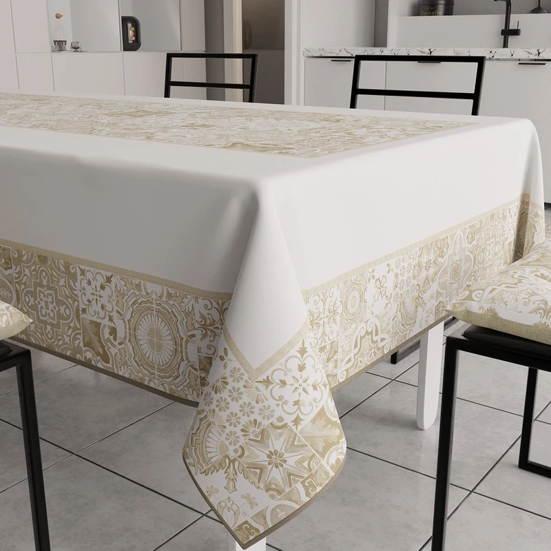 PETTI Artigiani Italiani - Anti-Stain Rectangular Tablecloth Kitchen Table Cover Geometric Design Vietri Taupe X18 Seater (140 x 360 cm) 100% Made in Italy