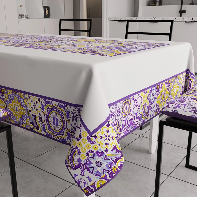 PETTI Artigiani Italiani - Anti-Stain Rectangular Tablecloth Kitchen Table Cover Geometric Vietri Vietri Purple X24 Seater (140 x 450 cm) 100% Made in Italy