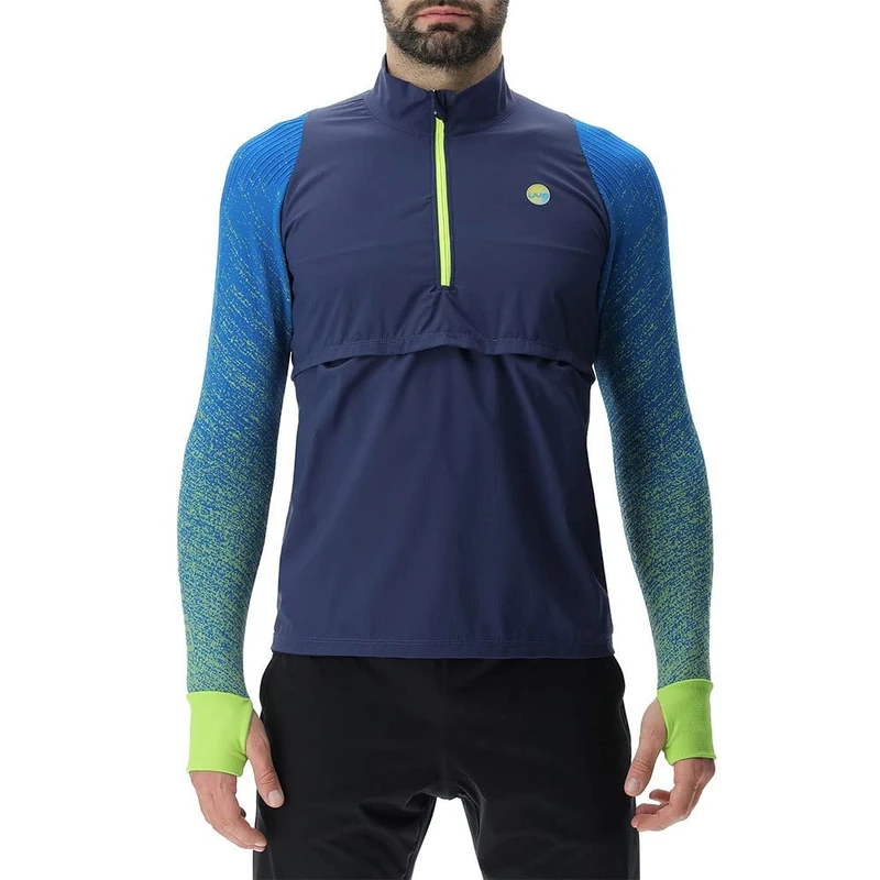 UYN O102433 RUNNING EXCELERATION WINDPROOF SHIRT LONG SL.ZIP UP Jacket Men's Lapis/Lime S